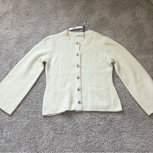 Elie Tahari Viral Frost White Cashmere Knit Cardigan Size Large